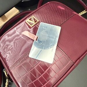 Victoria Secret Burgundy Crossbody Camera Bag Gold Chain + Free Pocket Mirror